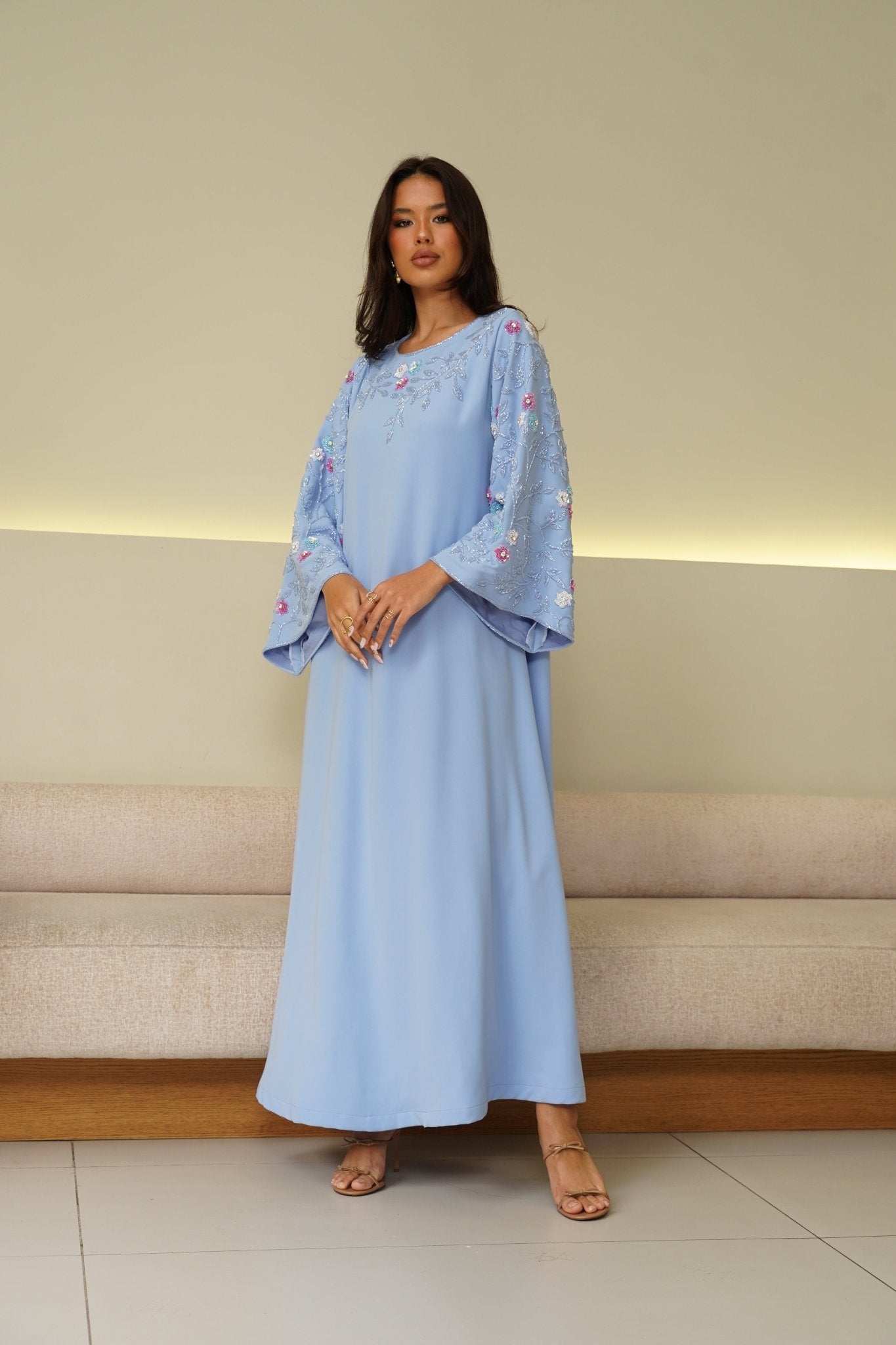 Blue embroidery dress - | حصه لاين