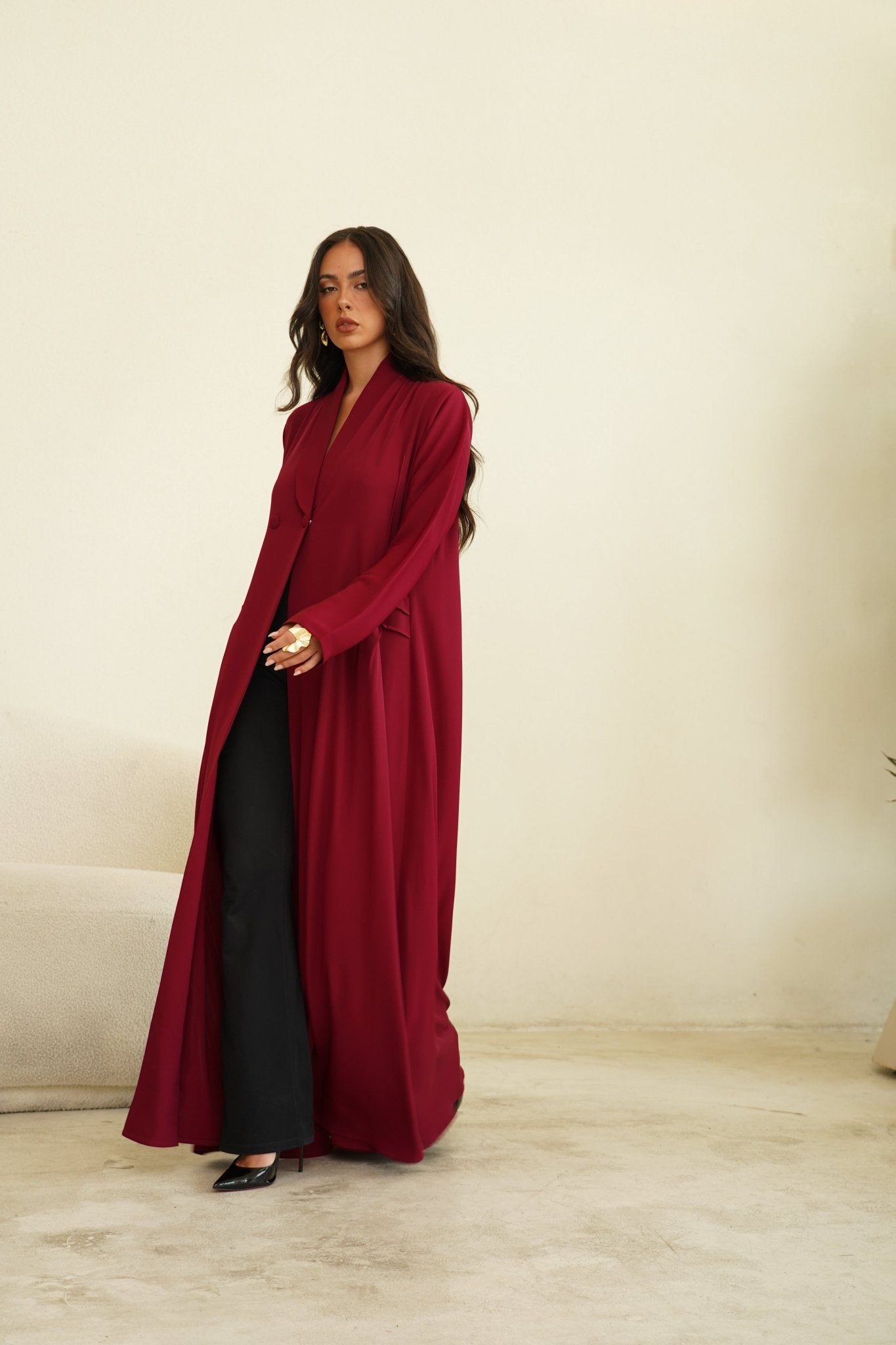 Red abaya - | حصه لاين