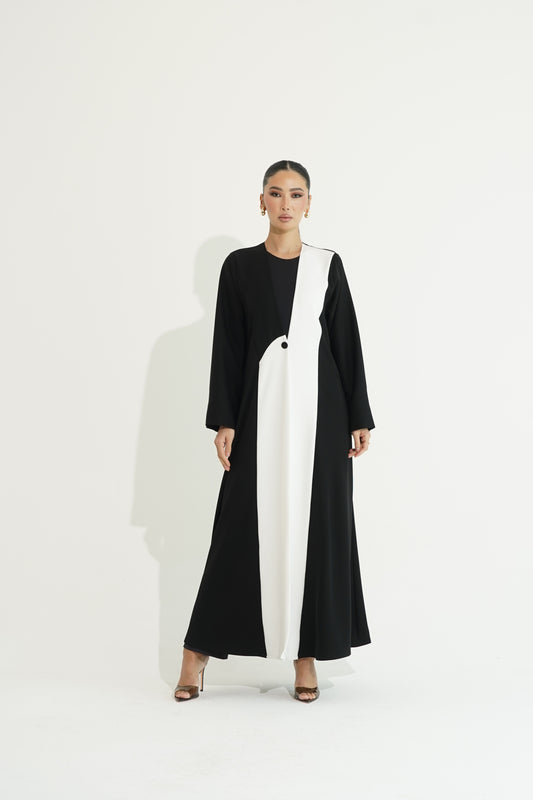 Black abaya with white details