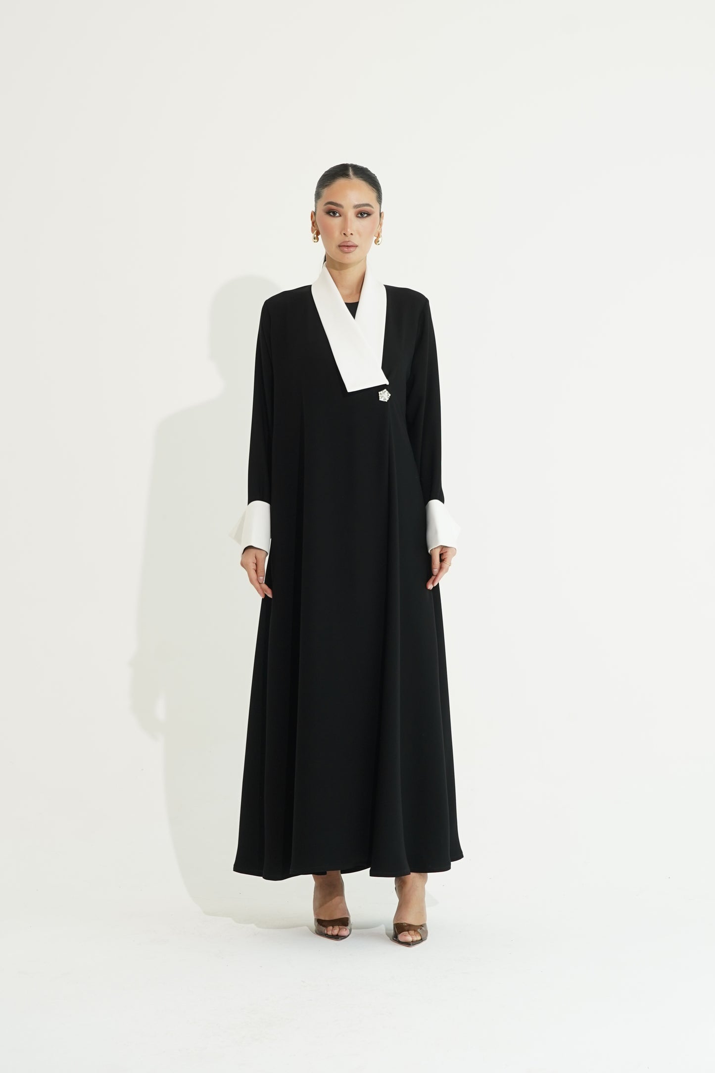 Black abaya with white details