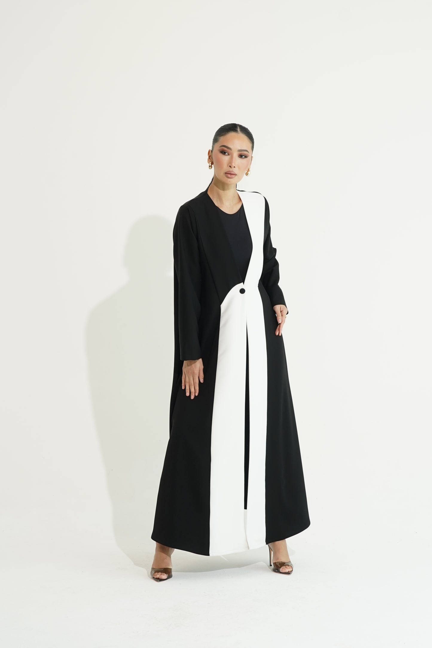 Black abaya with white details