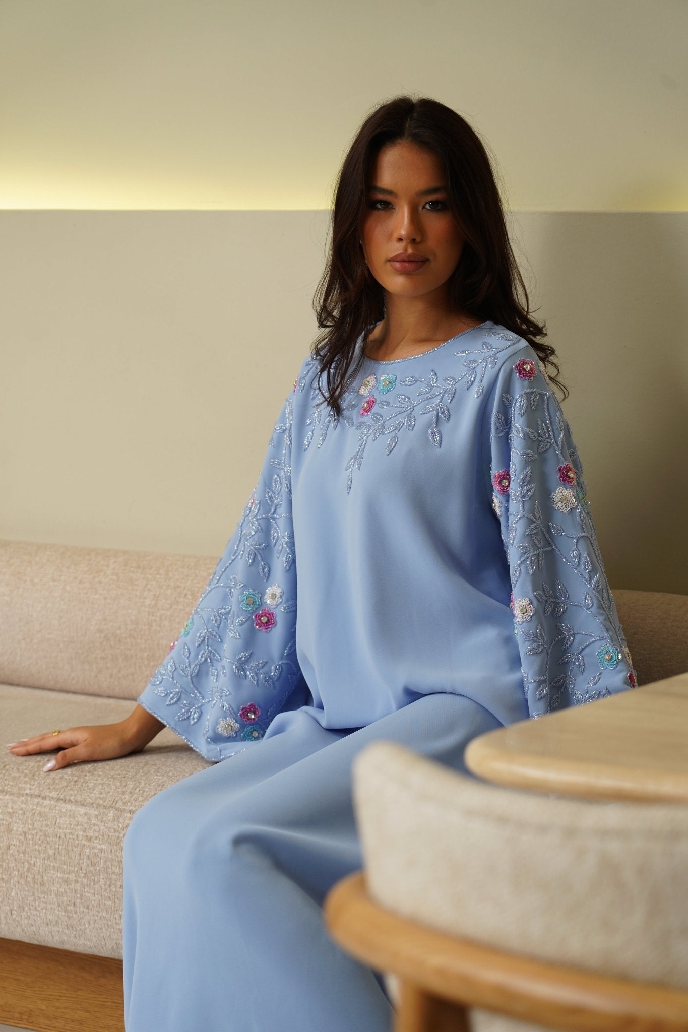 Blue embroidery dress - | حصه لاين