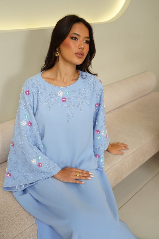 Blue embroidery dress - | حصه لاين