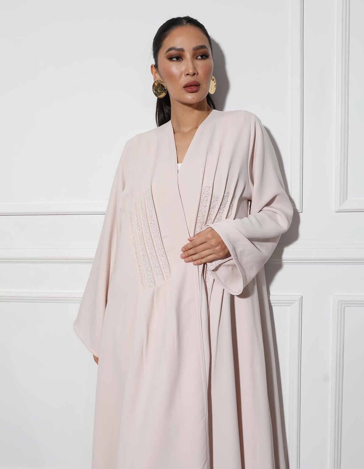 Light pink with embroidery abaya - | حصه لاين