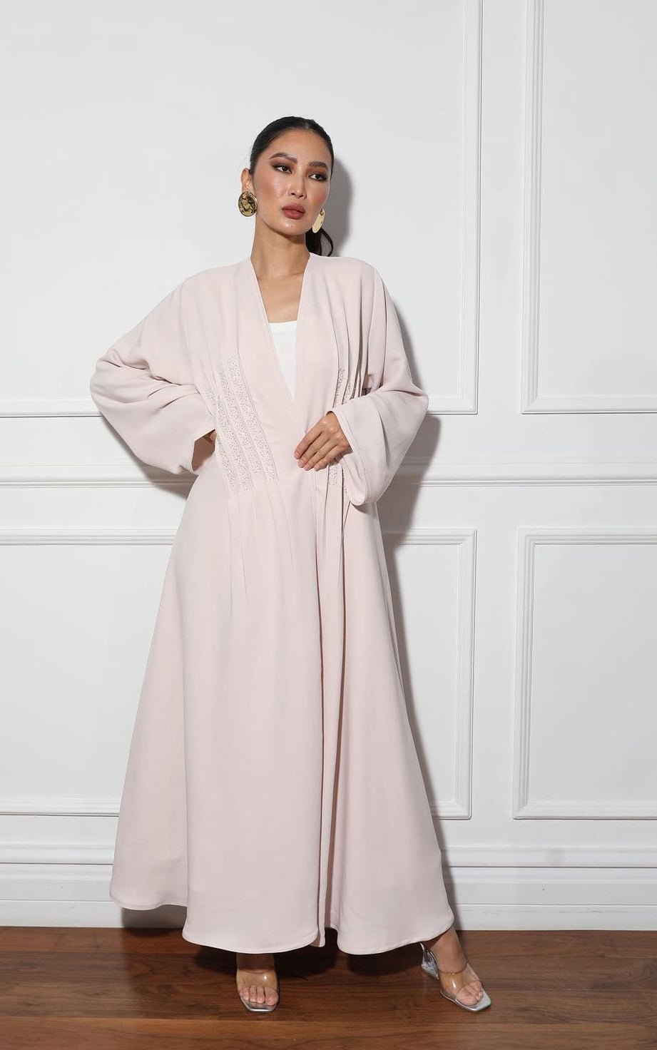 Light pink with embroidery abaya - | حصه لاين