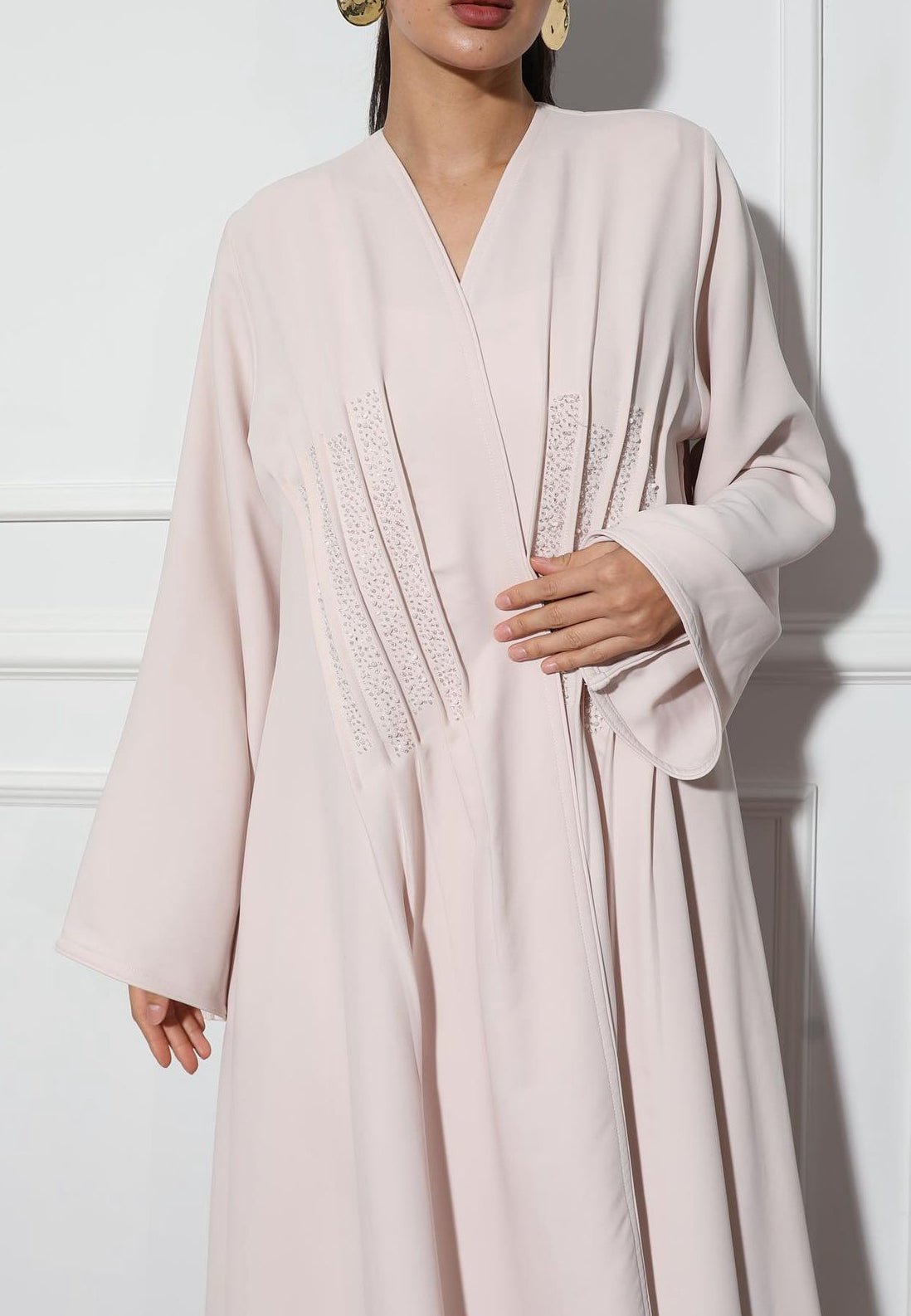 Light pink with embroidery abaya - | حصه لاين