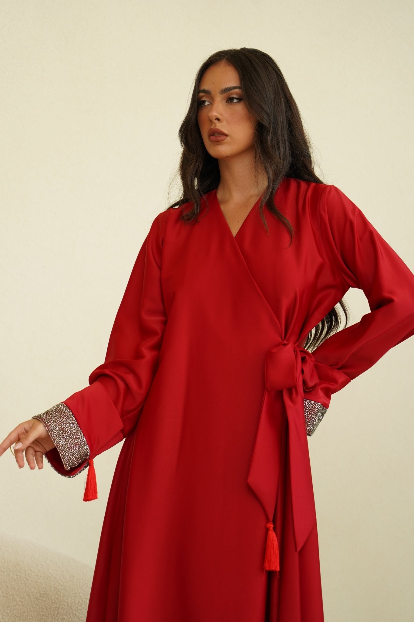 Red silk dress - | حصه لاين