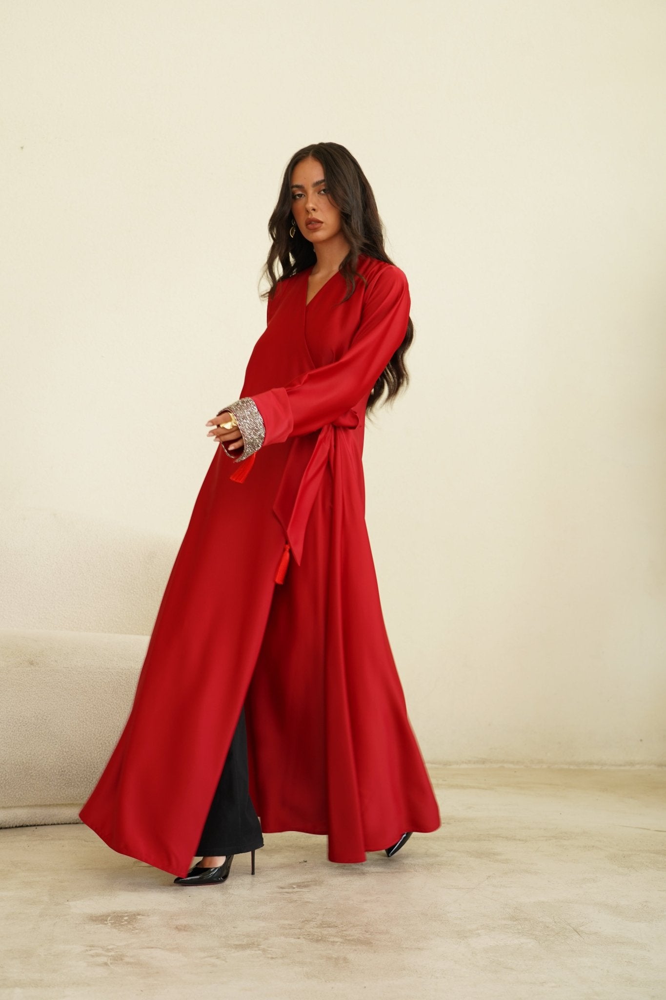 Red silk dress - | حصه لاين