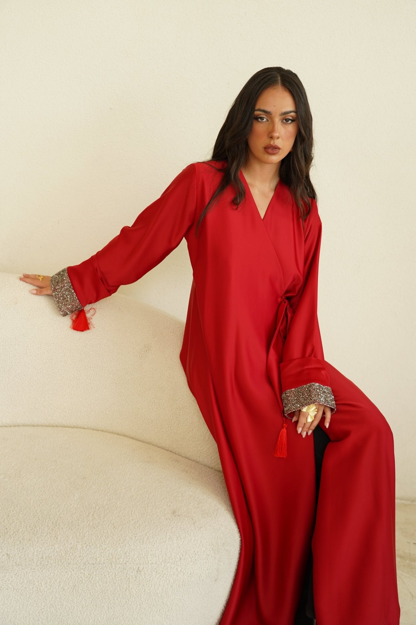 Red silk dress - | حصه لاين
