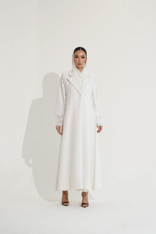 White lace abaya - | حصه لاين