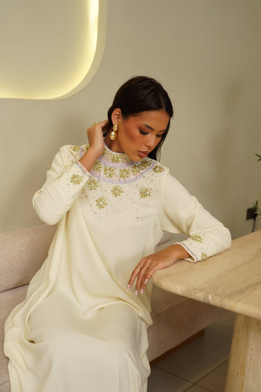 Yellow embroidery dress - | حصه لاين