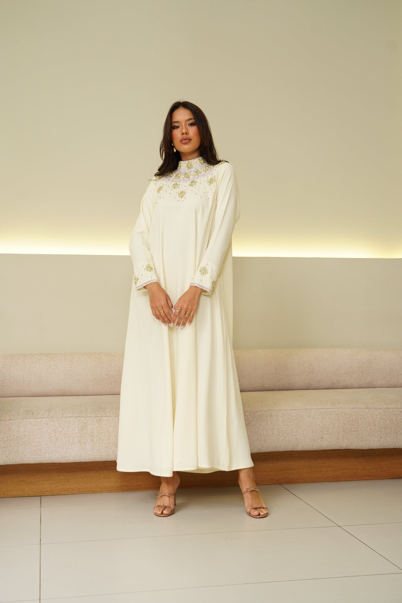 Yellow embroidery dress - | حصه لاين